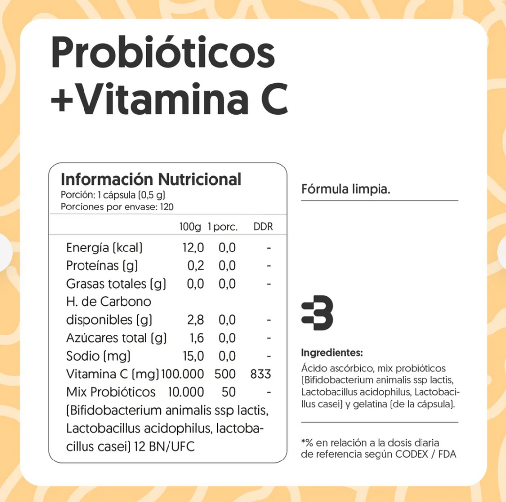 Probióticos (50mg) + Vitamina C (500mg) | 120 cápsulas