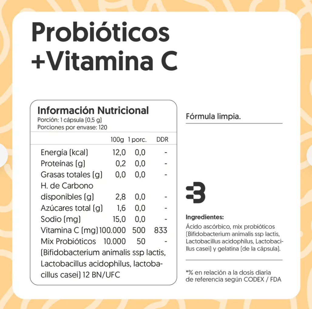 Probióticos (50mg) + Vitamina C (500mg) | 120 cápsulas