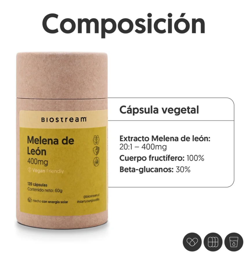 Melena de León | 400mg | Vegano | 120 cápsulas