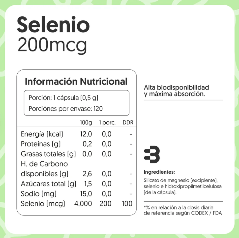 Selenio | 200mcg | Vegano | 120 cápsulas